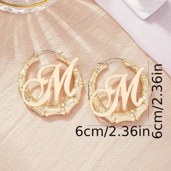 Slub Letter Design Hoop Earrings Retro Elegant Style Alloy 18K Gold Plated - Picture 5 of 8